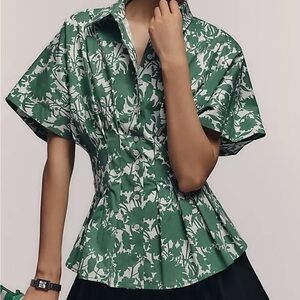 Exquise Green Floral Short Sleeve Blouse - Small